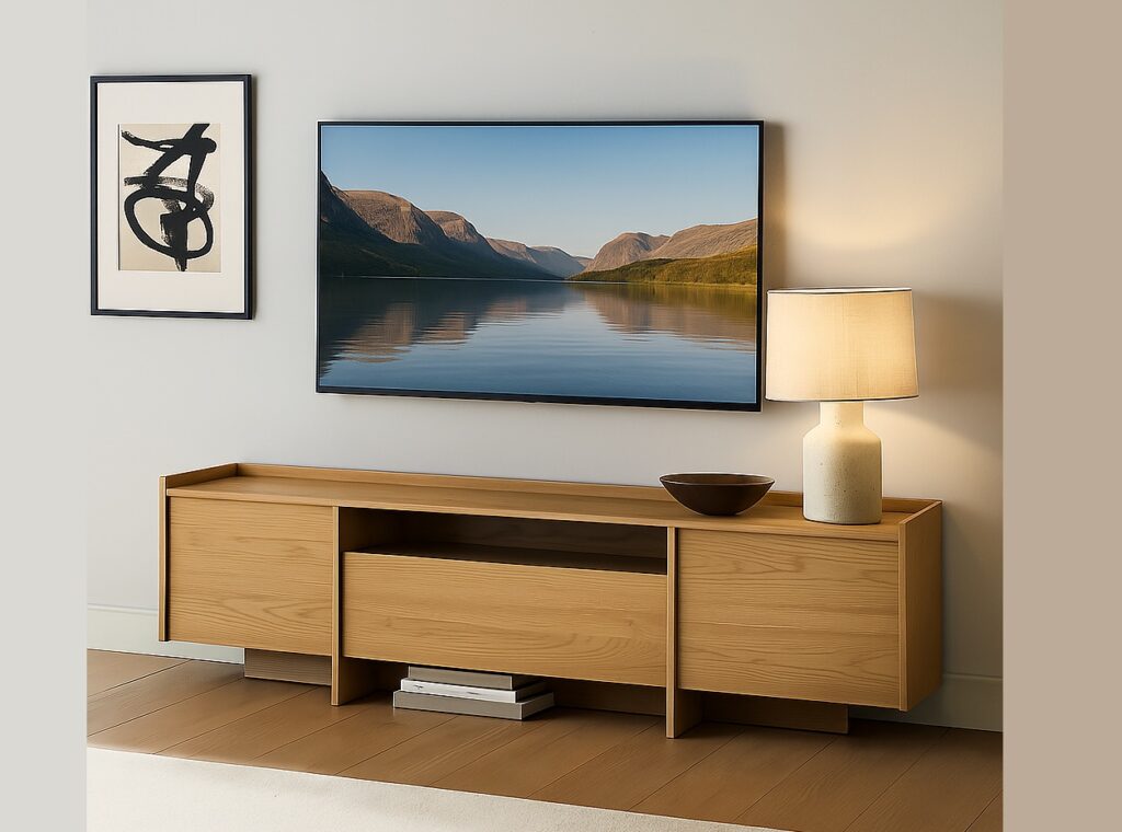Large TV Stand Cabinet 200cm Wide Modern Storage Unit Washed Light Oak Handleless - Japandi