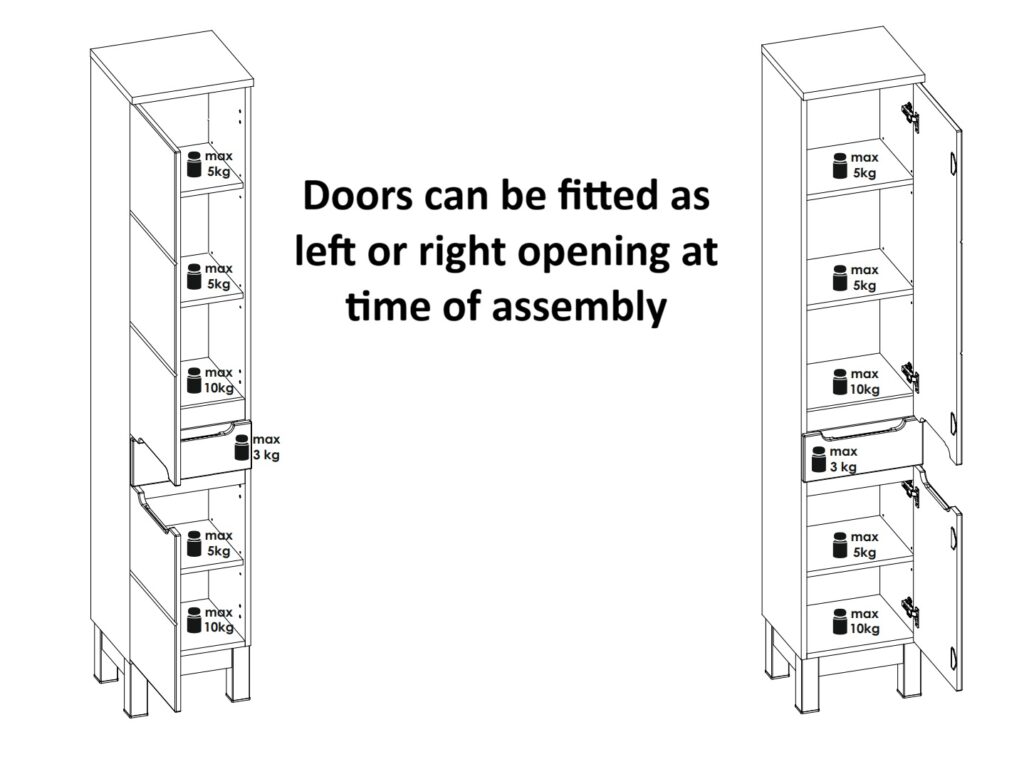 Bathroom Storage 600mm Vanity Sink Basin Laundry Cabinet Slim Tall Storage Unit White Gloss Oak Effect - Bali