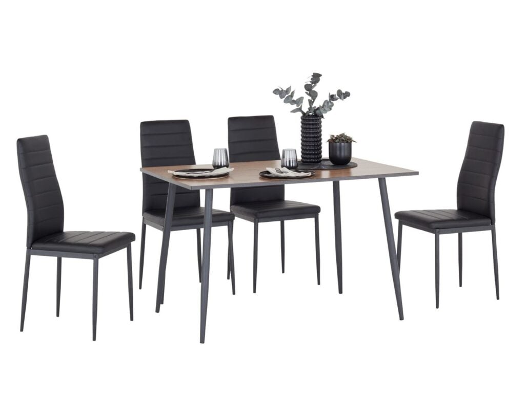 Small Kitchen Table 4 Seater Narrow Dining Table Natural Wood Effect Top Black Legs Scandi Modern – Tom