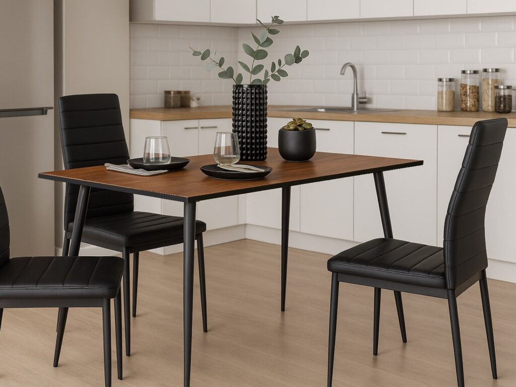 Small Kitchen Table 4 Seater Narrow Dining Table Natural Wood Effect Top Black Legs Scandi Modern – Tom