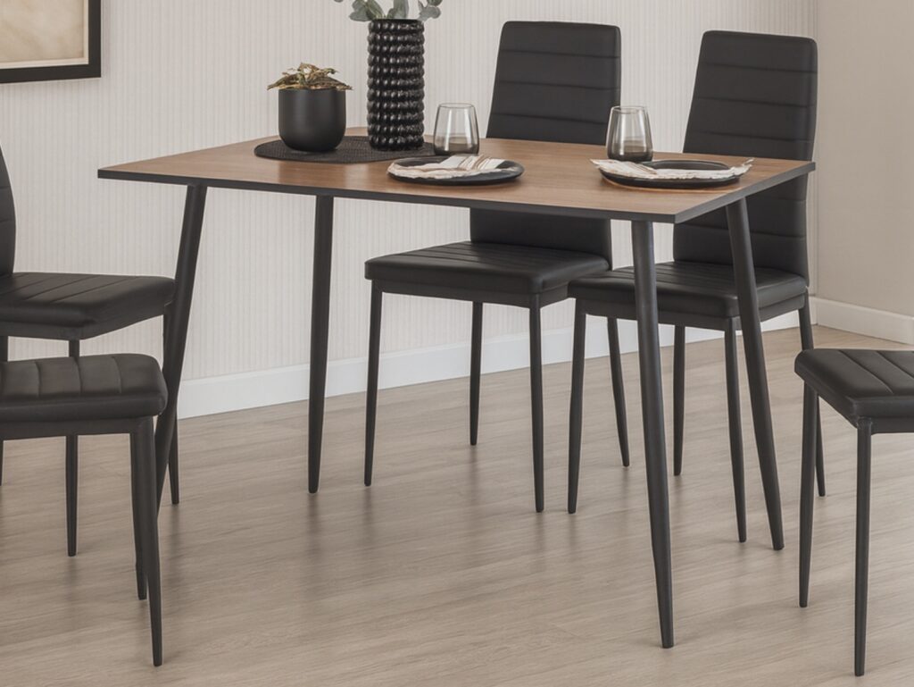 Small Kitchen Table 4 Seater Narrow Dining Table Natural Wood Effect Top Black Legs Scandi Modern – Tom