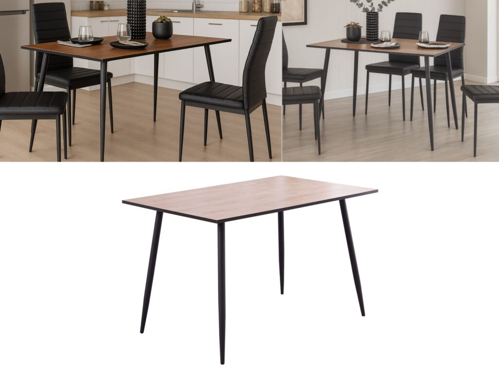 Small Kitchen Table 4 Seater Narrow Dining Table Natural Wood Effect Top Black Legs Scandi Modern – Tom