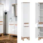 Tall Bathroom Storage Cabinet Tall Slim Bathroom Cabinet White Gloss and Oak - Bali COLLAGE 2