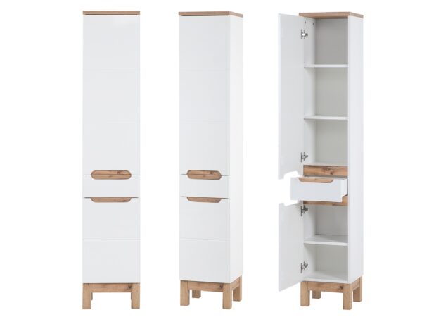 Tall Bathroom Storage Cabinet Tall Slim Bathroom Cabinet White Gloss and Oak - Bali COLLAGE