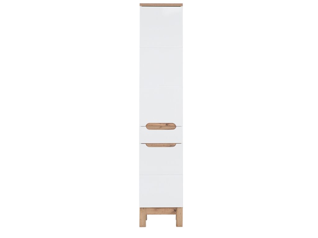 Tall Bathroom Storage Cabinet Two Door One Drawer Tall Slim Bathroom Cabinet White Gloss and Oak - Bali