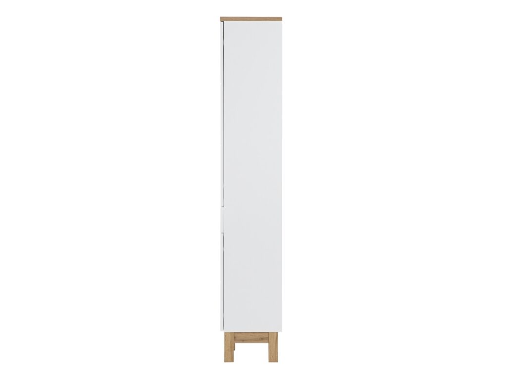 Laundry Unit Tall Slim Bathroom Storage Cabinet Two Door Freestanding Unit White Gloss and Oak - Bali