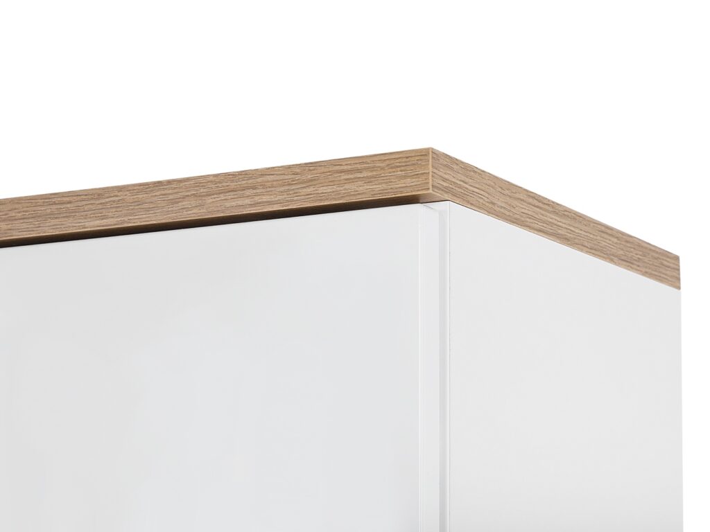 Laundry Unit Tall Slim Bathroom Storage Cabinet Two Door Freestanding Unit White Gloss and Oak - Bali