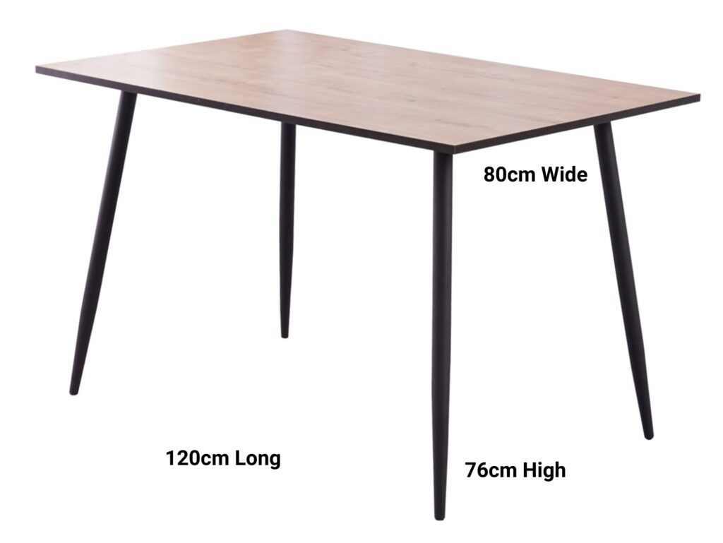 Small Kitchen Table 4 Seater Narrow Dining Table Natural Wood Effect Top Black Legs Scandi Modern – Tom