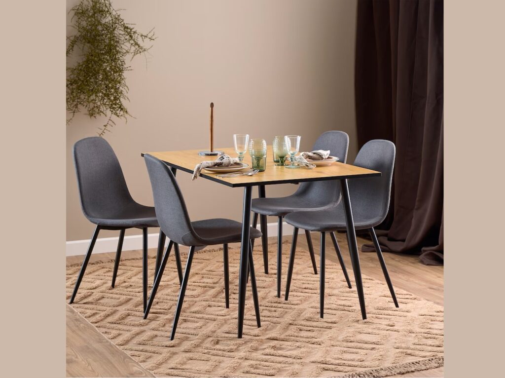 Small Kitchen Table 4 Seater Narrow Dining Table Natural Wood Effect Top Black Legs Scandi Modern – Tom