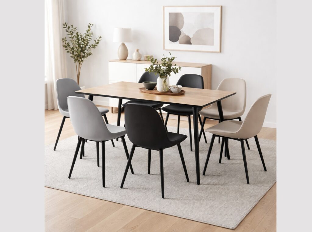 Small Kitchen Table 4 Seater Narrow Dining Table Natural Wood Effect Top Black Legs Scandi Modern – Tom