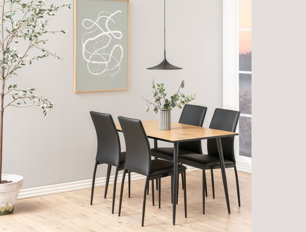 Small Kitchen Table 4 Seater Narrow Dining Table Natural Wood Effect Top Black Legs Scandi Modern – Tom
