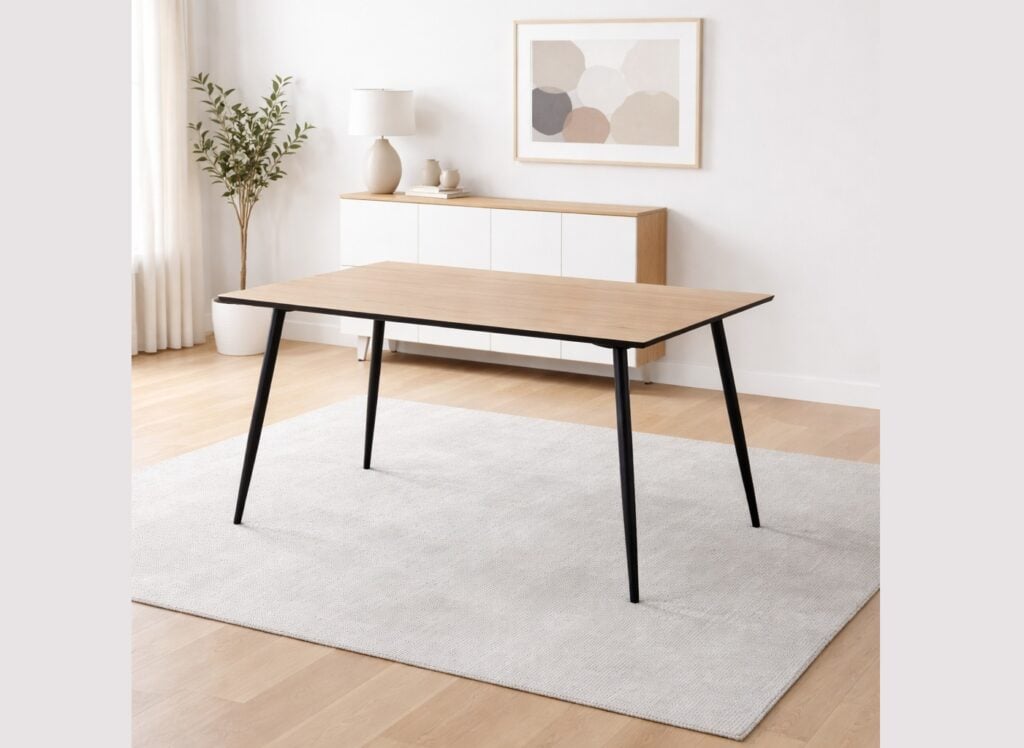 Small Kitchen Table 4 Seater Narrow Dining Table Natural Wood Effect Top Black Legs Scandi Modern – Tom