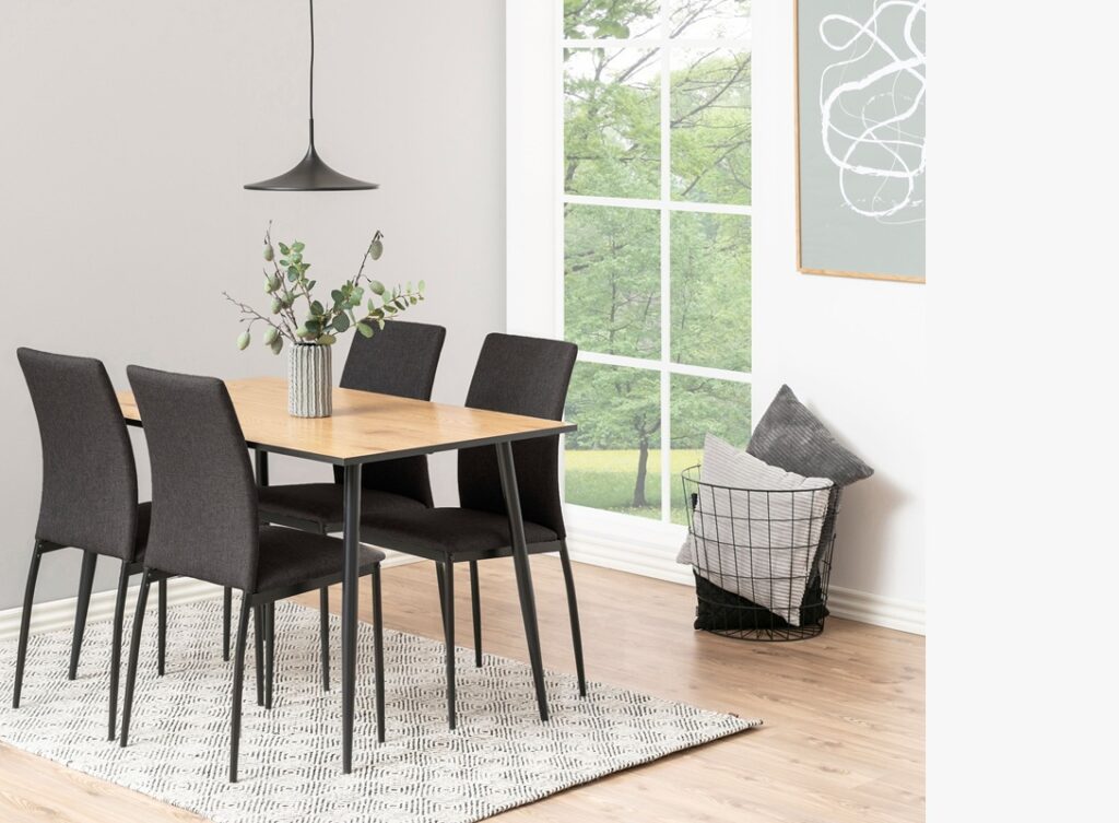 Small Kitchen Table 4 Seater Narrow Dining Table Natural Wood Effect Top Black Legs Scandi Modern – Tom