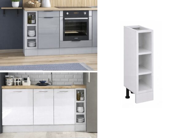 150mm Kitchen Base Unit Cabinet Open Shelf Slim Infill Cupboard Light Grey Ella Star Nora