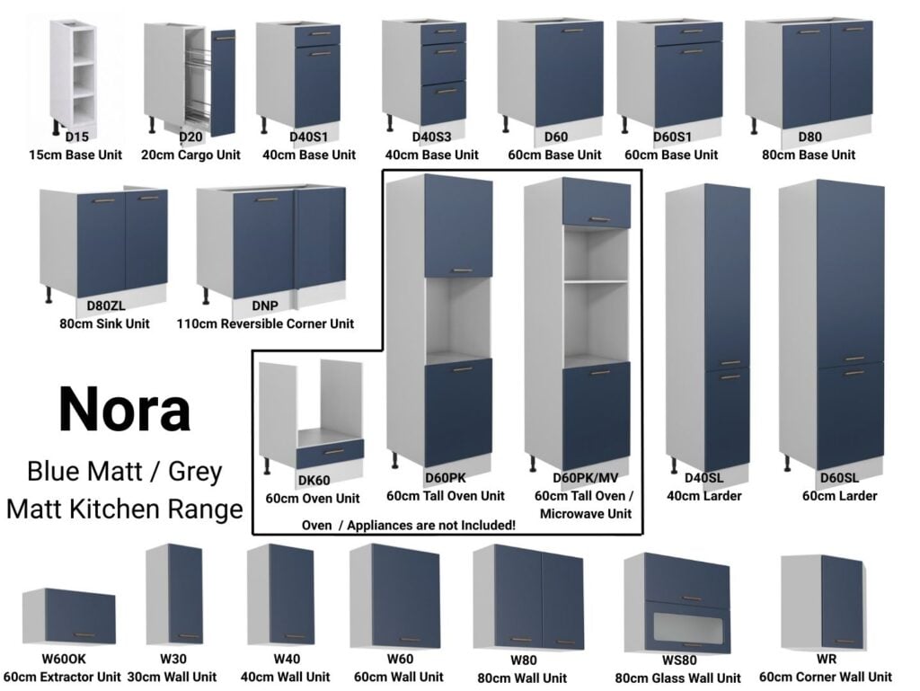 Kitchen Wall Cabinet Cupboard 600mm Unit Dark Navy Blue Storage Slab Door - Nora