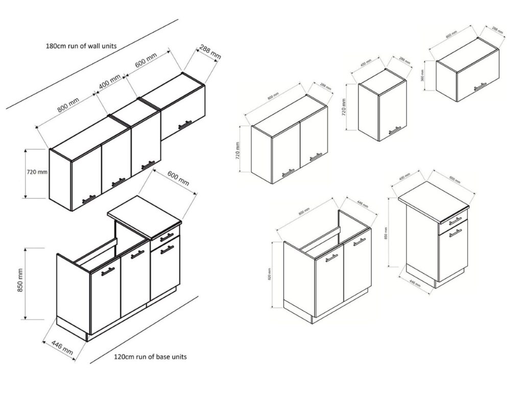 Kitchen Cabinets 5 Unit Kitchenette Black Worktop Dark Grey Cupboards Complete Fitted Package 180cm Set - Lina