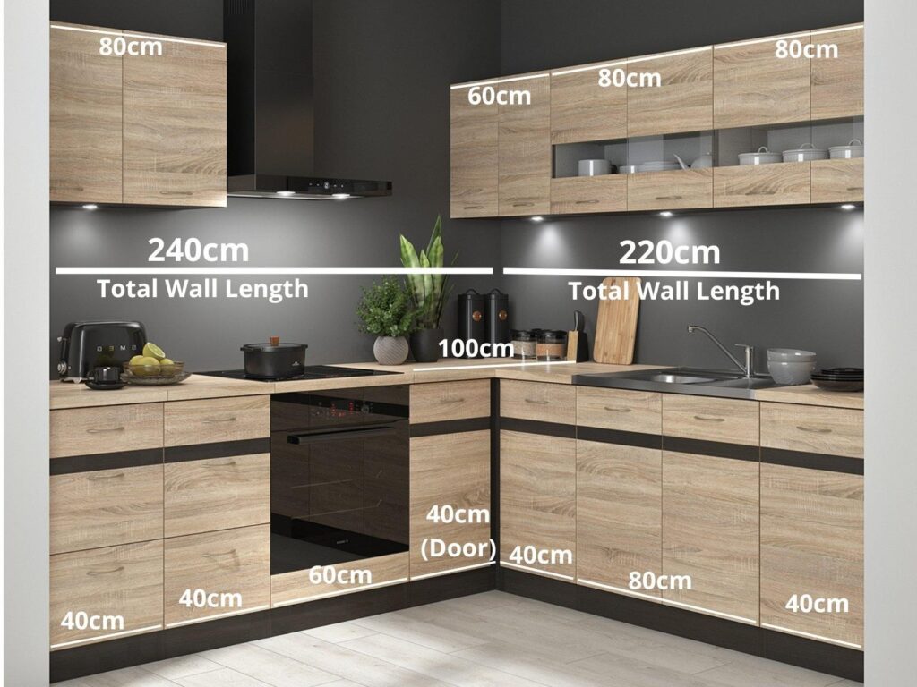 Fitted Kitchen Right Corner Set Wood Effect Cabinets Oak Wenge Effect Freestanding 11 Cupboard Complete DIY Junona