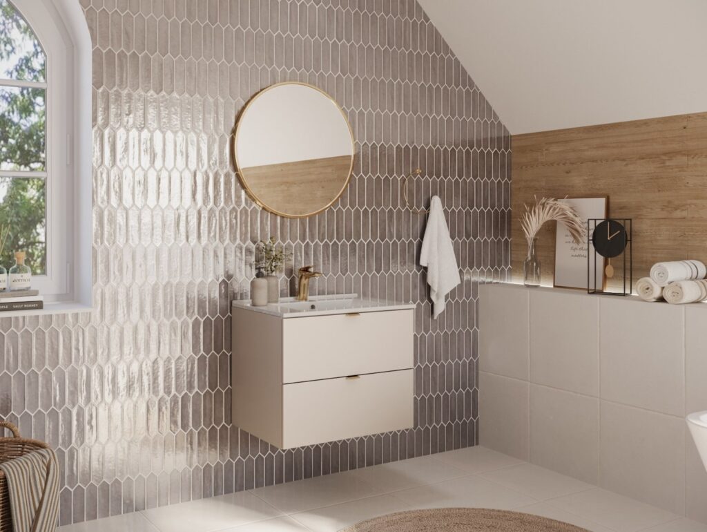 Bathroom Sink Cabinet with Drawers Beige Vanity Unit with 600m Ceramic Sink Floating Wall Drawers Cashmere - Dalia