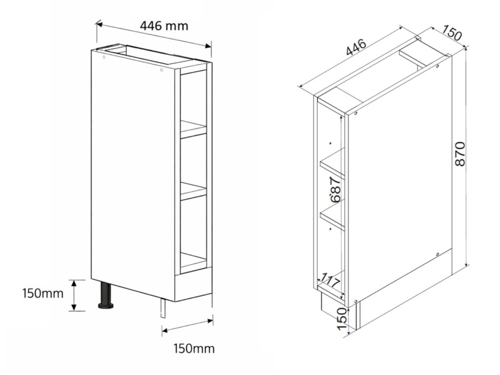 150mm Kitchen Base Unit Slim Cabinet Open Shelf Narrow Infill Cupboard Bottle Rack Storage - Ella Star Nora