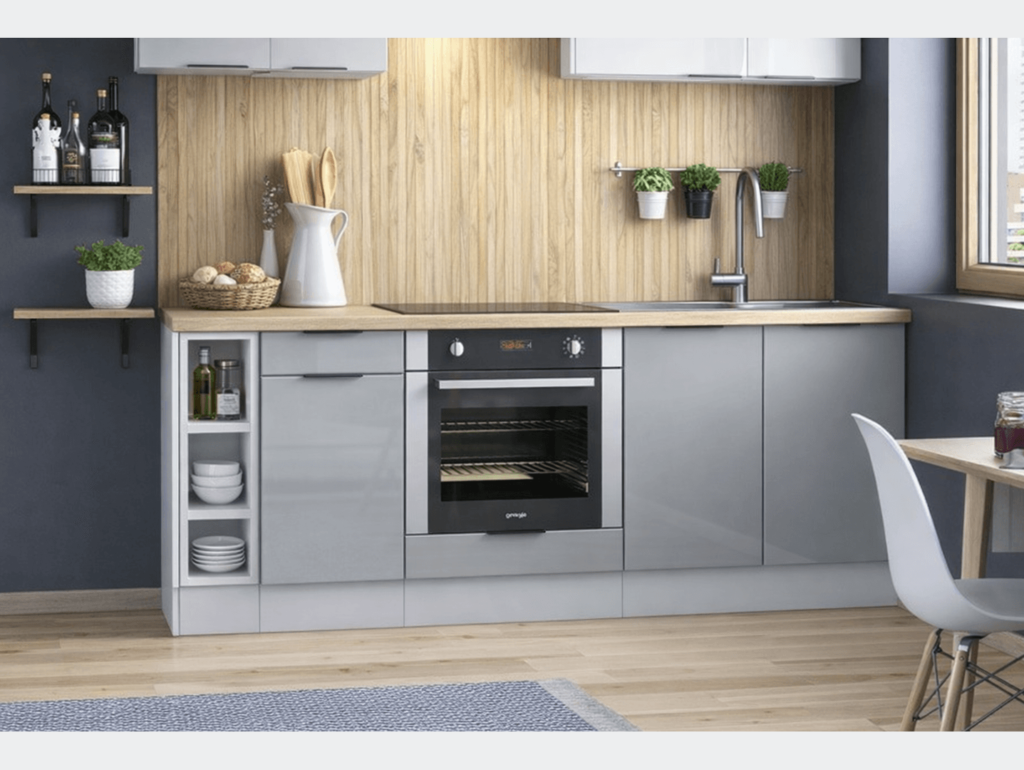 Kitchen Cabinets 9 Unit Set with Oven Housing Slim 40cm Larder Light Grey Gloss - Star