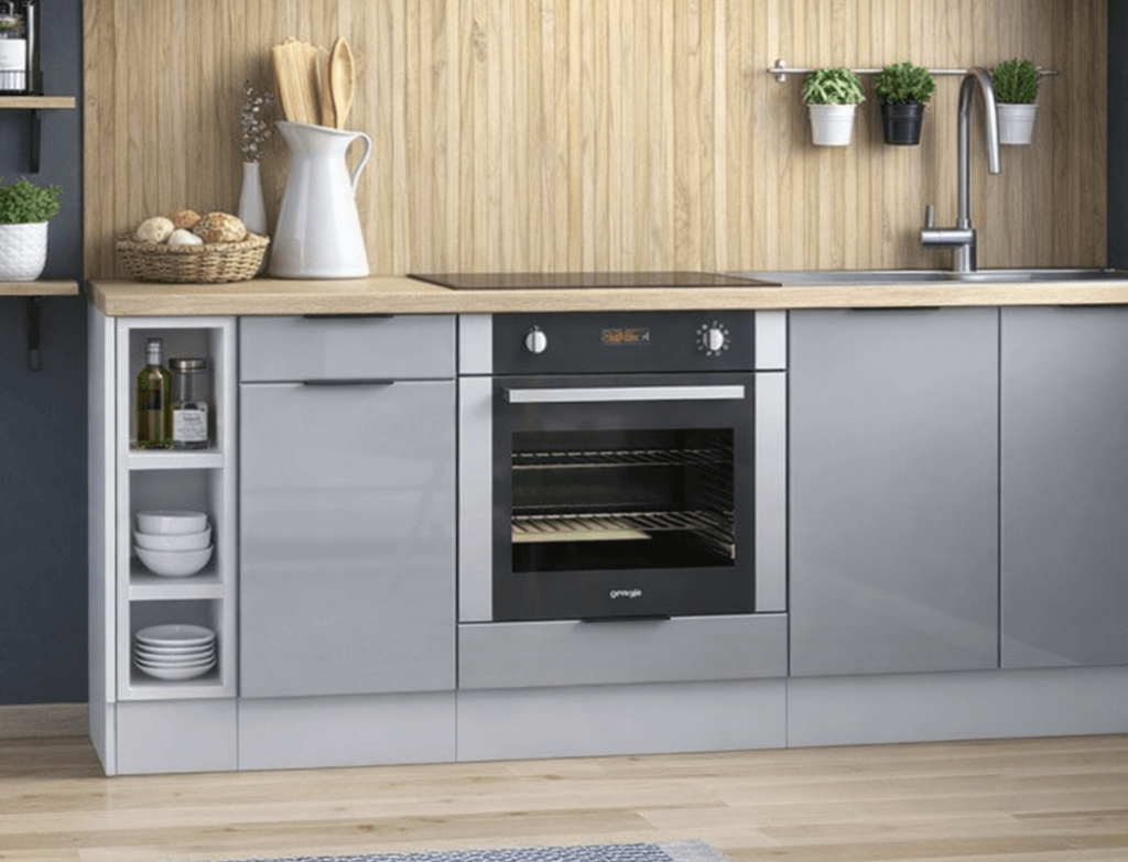 Kitchen Cabinets Set with Oven Housing 7 Unit DIY 220cm Scandinavian Style Cupboards Light Grey Gloss - Star