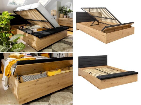 side opening ottoman bed king size storage oak black lift up storage bedframe Ostia