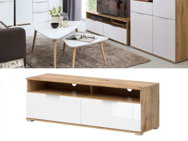 tv cabinet with drawers white gloss and oak tv unit zele 2