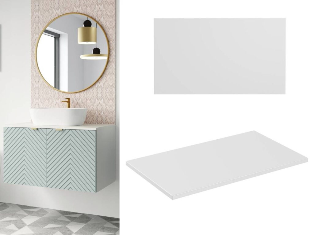Bathroom Worktop 800mm White Effect Countertop for 800mm Vanity Wall Hung Unit - Cara