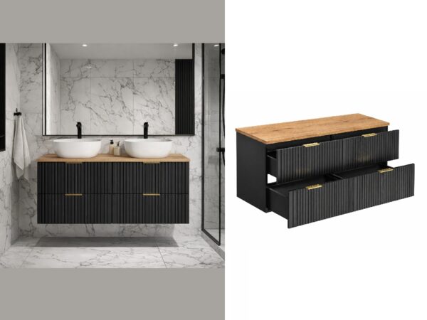 double vanity unit 1200m wall hung cabinet with drawers oak worktop