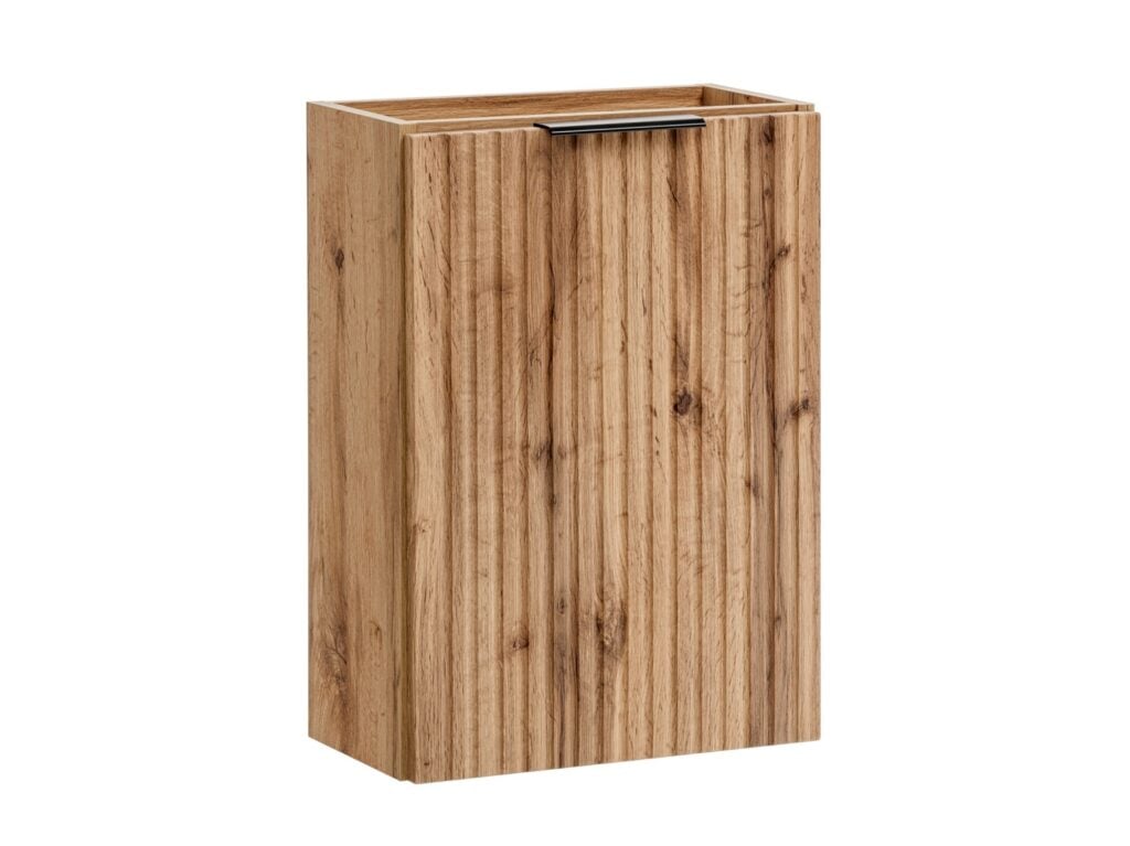 Cloakroom Vanity Unit with Small Sink Wash Basin Slimline Fluted Ribbed Oak  400mm Wall Hung Cabinet - Adel
