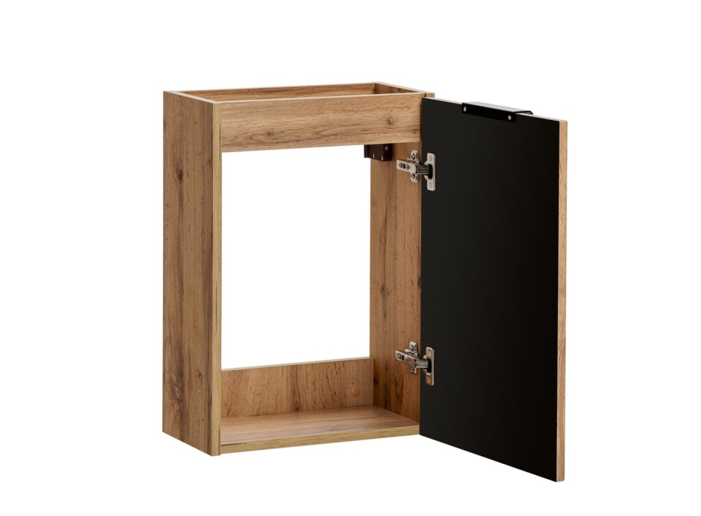 Cloakroom Vanity Unit with Small Sink Wash Basin Slimline Fluted Ribbed Oak  400mm Wall Hung Cabinet - Adel