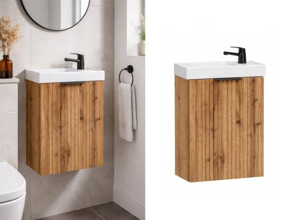 cloakroom vanity unit with basin small slimline 400mm bathroom cabinet oak ribbed fluted