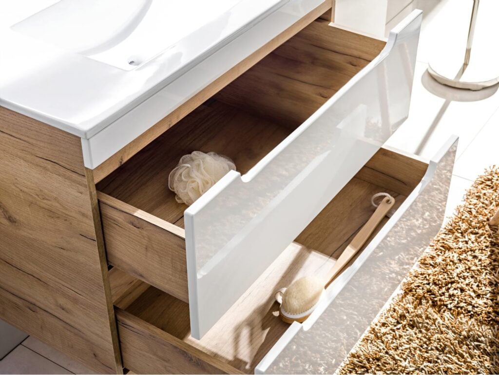 Wall Hung Vanity Unit 800mm Sink Bathroom Cabinet with Drawers Storage Oak White Gloss - Aruba