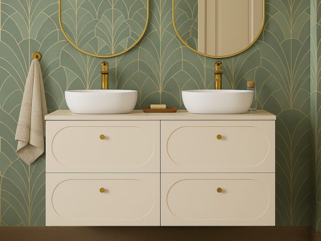 Double Vanity Unit with Basins Beige Wall Hung Bathroom Sink Cabinet 120cm Countertop Drawer - Donna