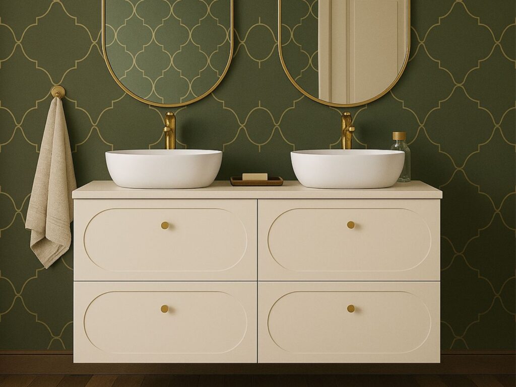 Double Vanity Unit with Basins Beige Wall Hung Bathroom Sink Cabinet 120cm Countertop Drawer - Donna