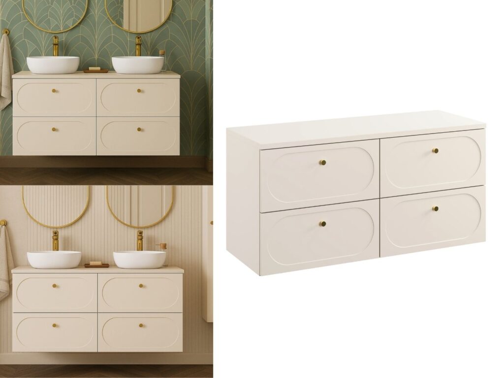 Double Vanity Unit Beige Bathroom Sink Cabinet 4 Drawer 120cm Art Deco Gatsby - Donna