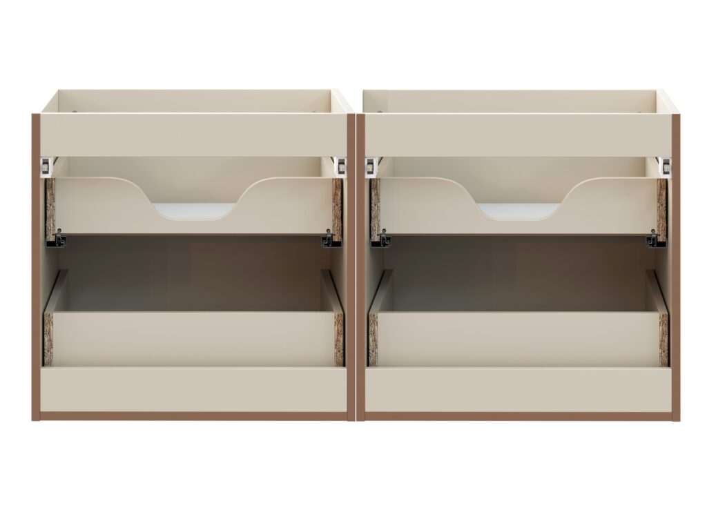 Double Vanity Unit with Basins Beige Wall Hung Bathroom Sink Cabinet 120cm Countertop Drawer - Donna