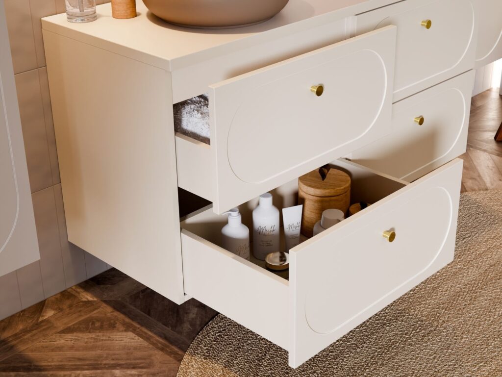 Double Vanity Unit with Basins Beige Wall Hung Bathroom Sink Cabinet 120cm Countertop Drawer - Donna