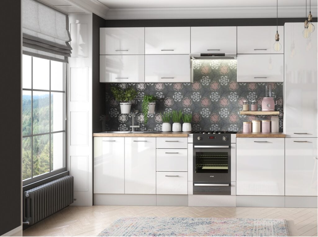 Kitchen Larder Cupboard Slim Narrow Free Standing 400mm Storage Pantry Unit Light White Gloss Cabinet - Ella