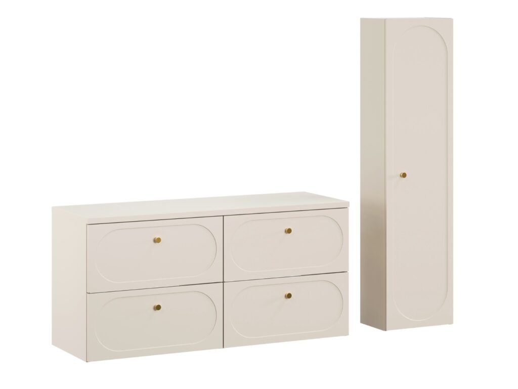 Double Vanity Unit with Basins Beige Wall Hung Bathroom Sink Cabinet 120cm Countertop Drawer - Donna