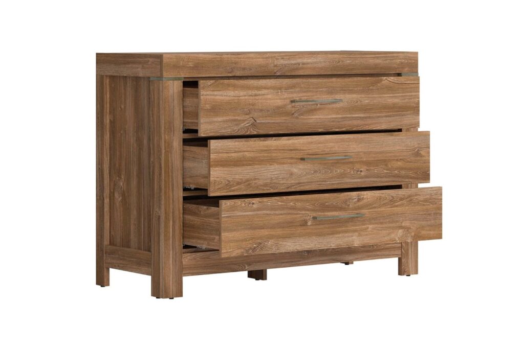 Chest of Drawers 115cm Wide 3 Drawer Storage Dresser Modern Farmhouse Oak Effect - Gent