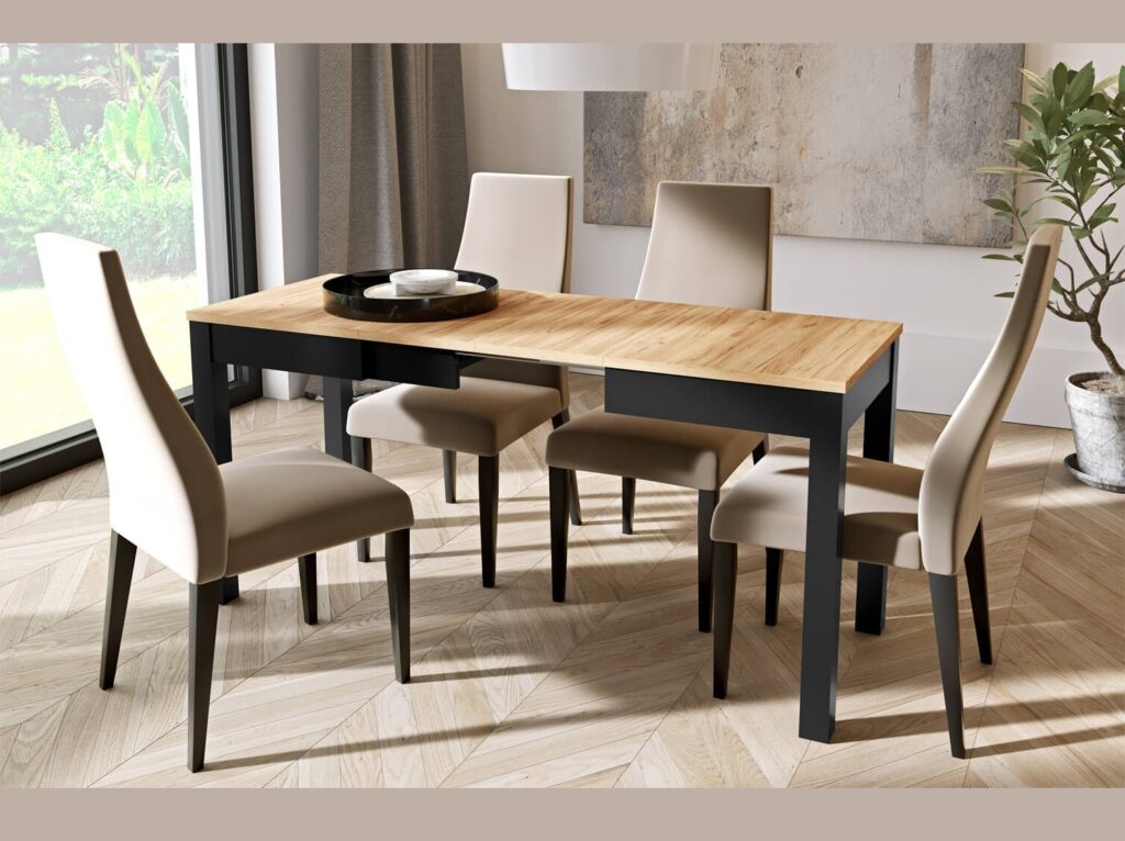 Narrow Dining Table Extendable Slim Black and Oak Small Kitchen 2 4 6 8 Seater – Orion