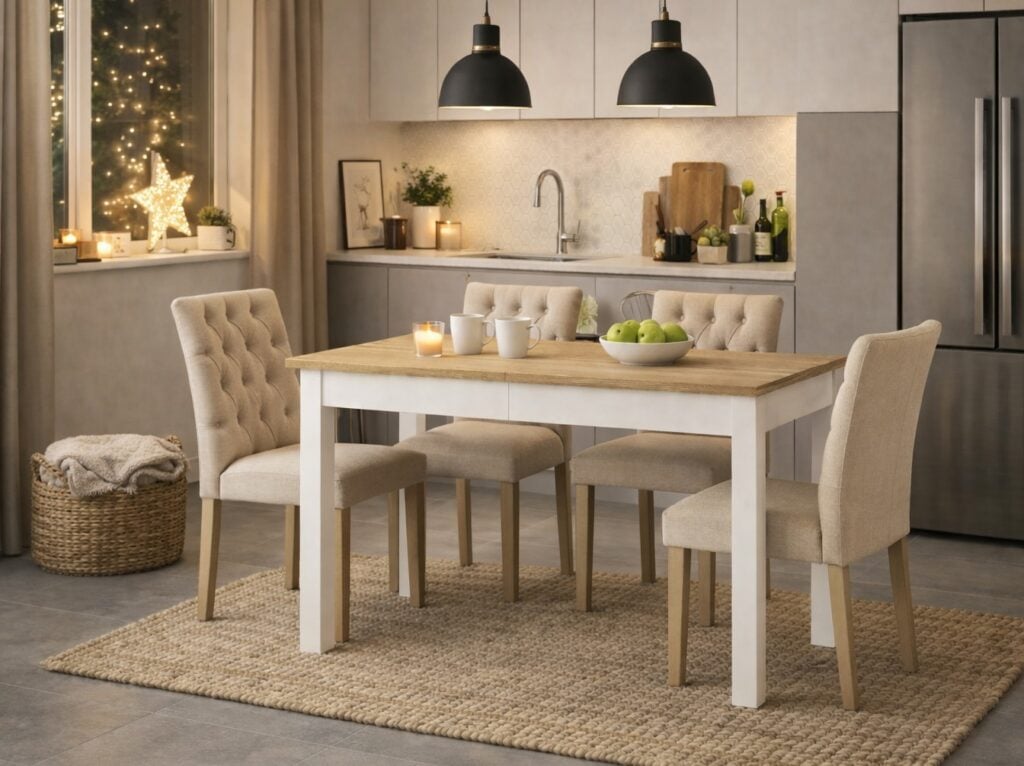 Slim Dining Table Narrow Extendable Oak and White Small Kitchen 2 4 6 8 Seater – Orion