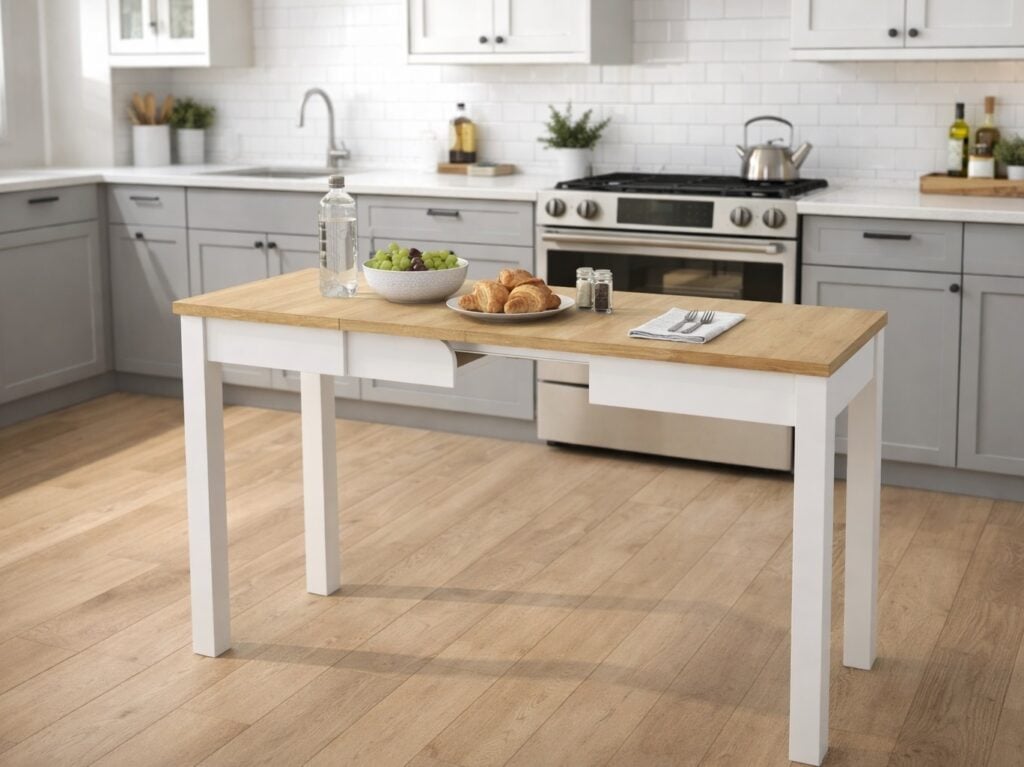 Slim Dining Table Narrow Extendable Oak and White Small Kitchen 2 4 6 8 Seater – Orion