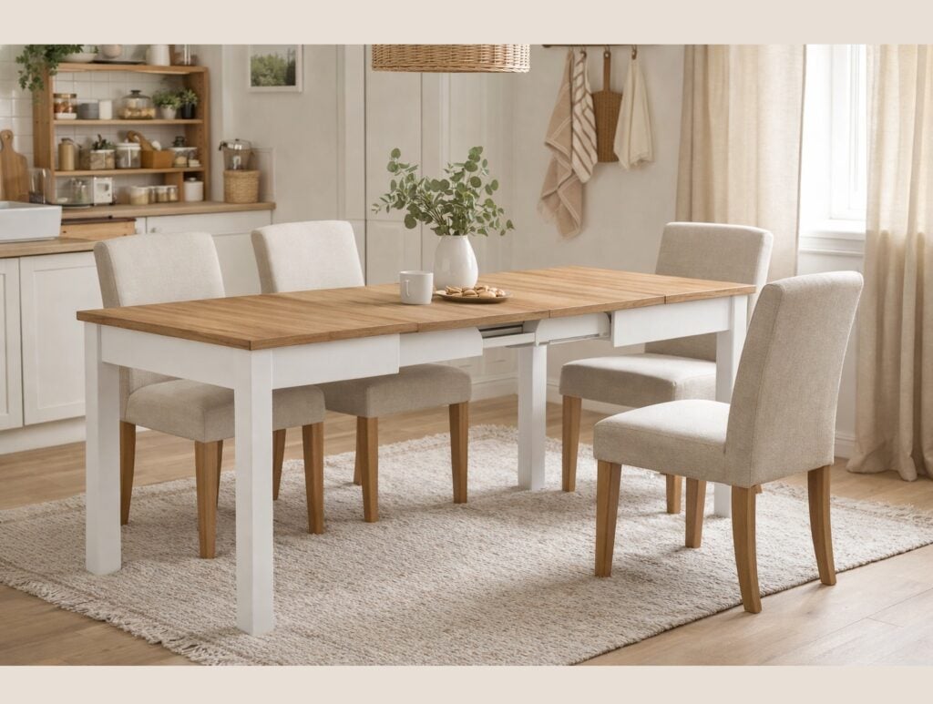 Slim Dining Table Narrow Extendable Oak and White Small Kitchen 2 4 6 8 Seater – Orion