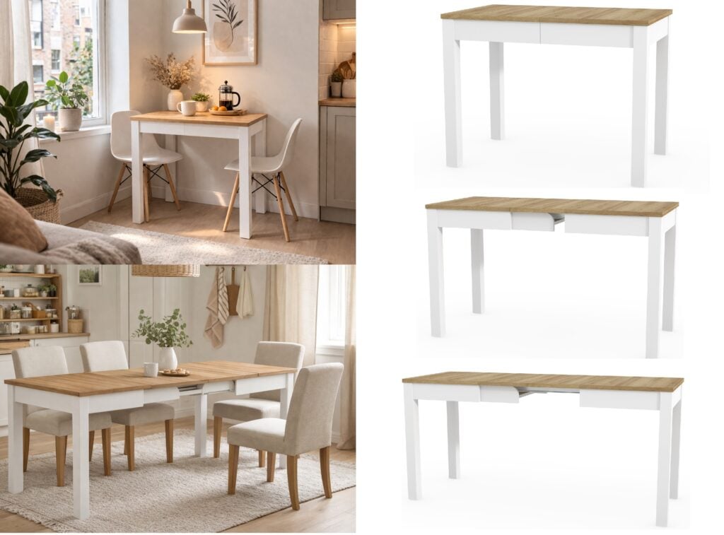 Slim Dining Table Narrow Extendable Oak and White Small Kitchen 2 4 6 8 Seater – Orion