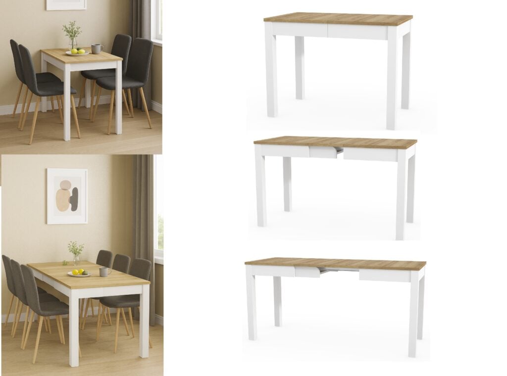 Slim Dining Table Narrow Extendable Oak and White Small Kitchen 2 4 6 8 Seater – Orion