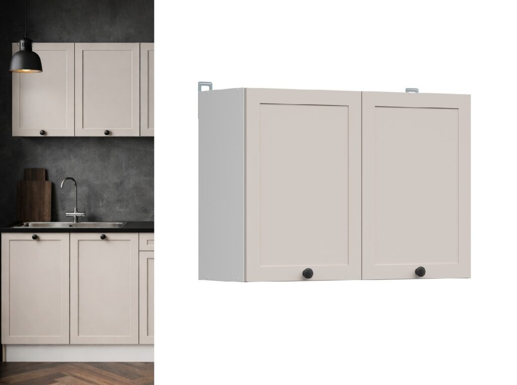 Kitchen Wall Cabinet 800mm Unit Beige Cashmere Modern 2 Door Shaker Cupboard - Junona