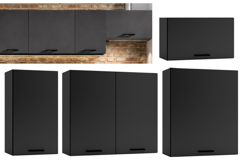 Kitchen Cabinets 7 Unit Kitchenette Black Worktop Dark Grey Cupboards Complete Fitted 240cm Set - Lina