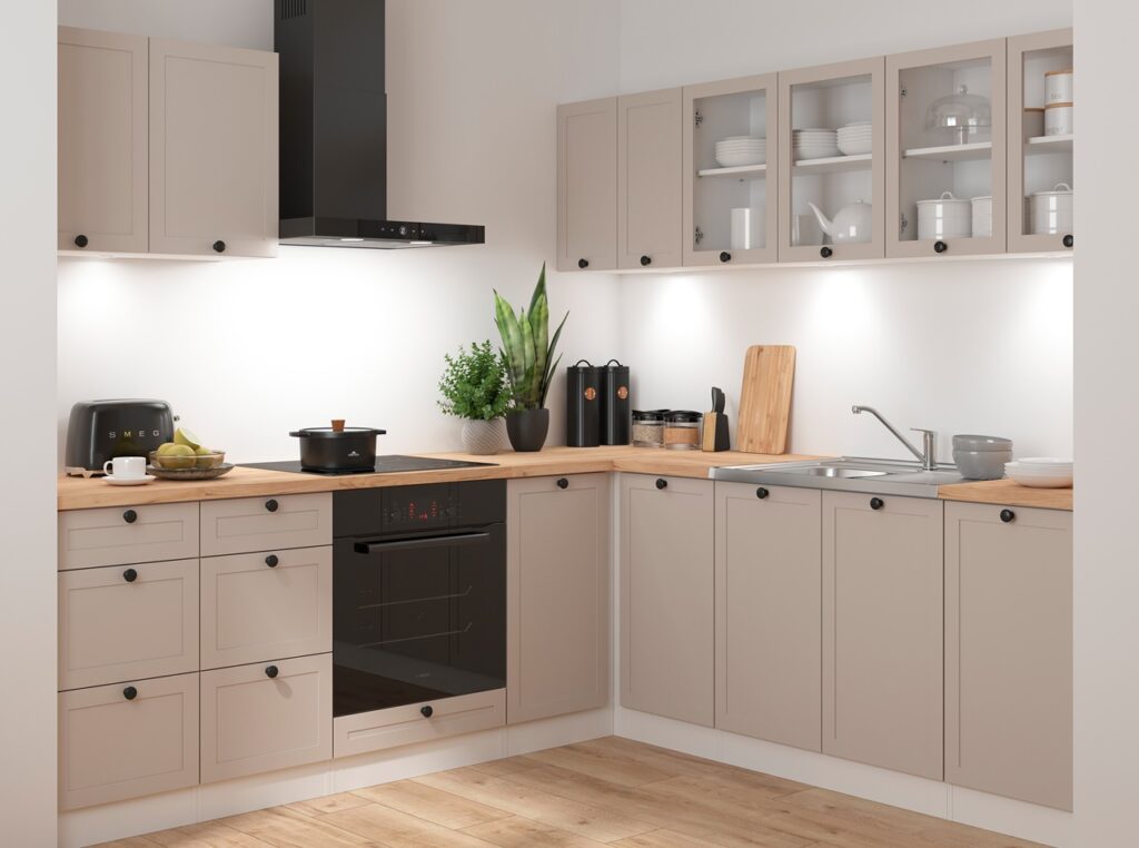 Kitchen Wall Cabinet 600mm Unit Beige Cashmere Modern 2 Door Shaker Cupboard - Junona